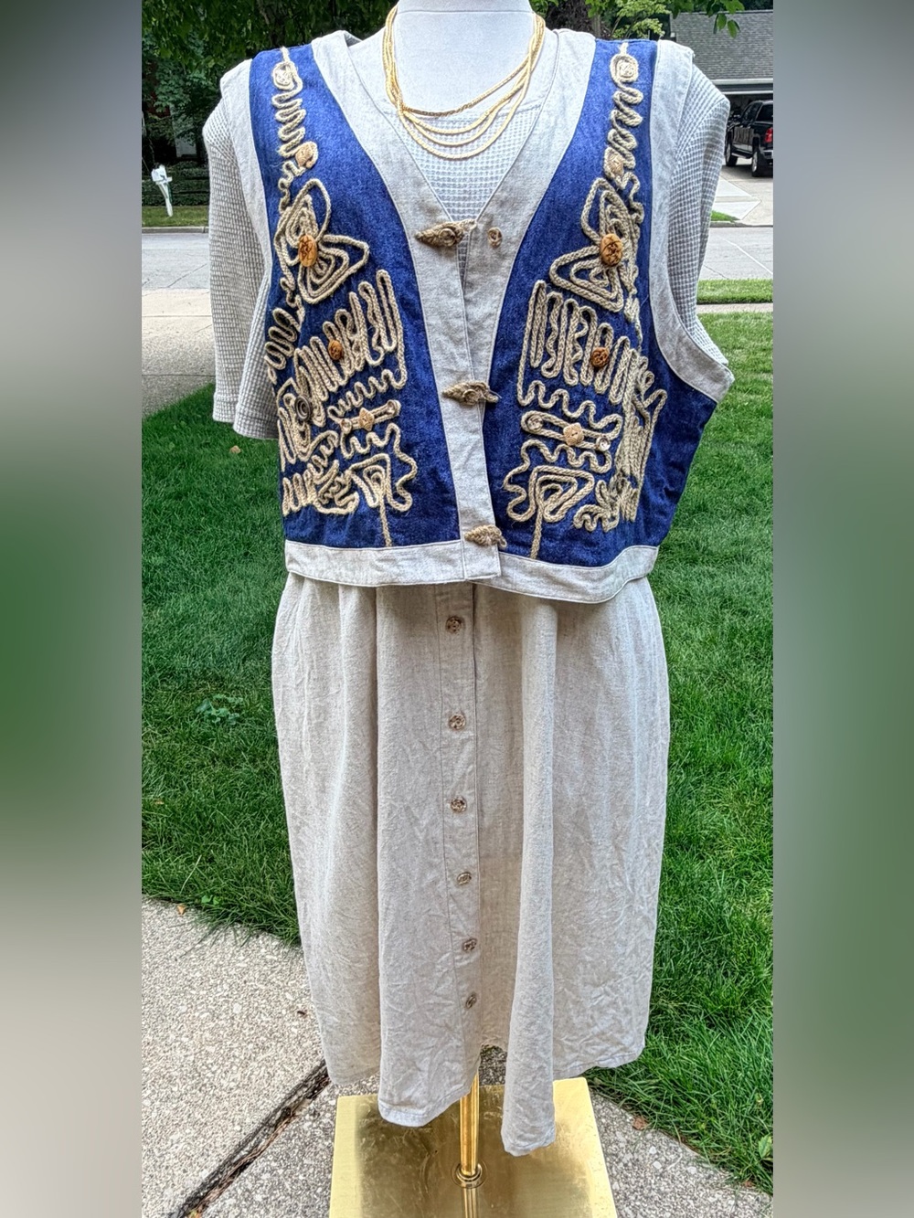 Vintage Morning Sun Fashion 3X Linen Denim Wearable Art Dress Retro Boho